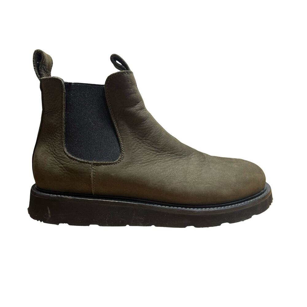 $299 OA NON-FASHION Olive Green Suede Chelsea Boots sz 7 EU 37 Made in Italy